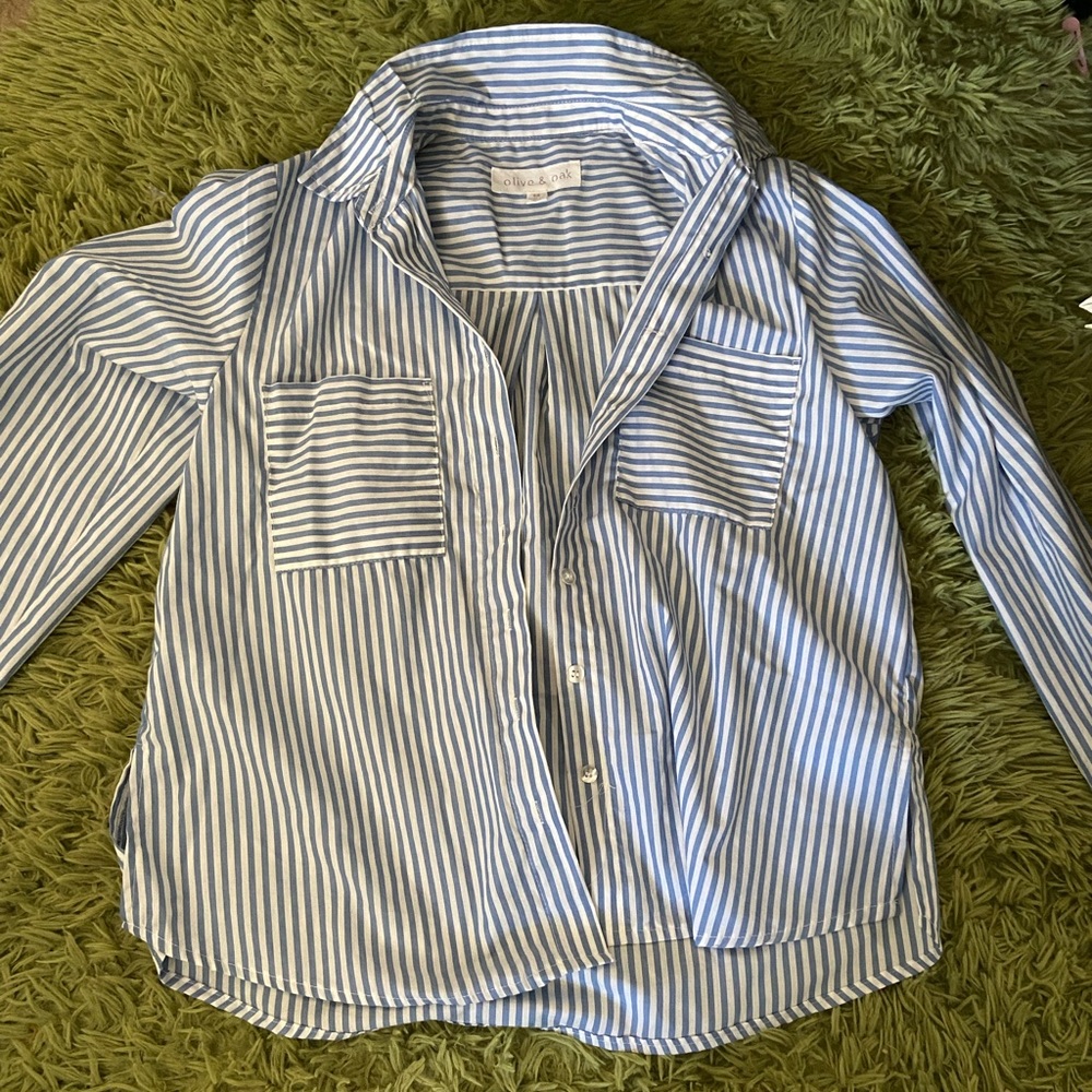Olive and Oak blue and white striped button up